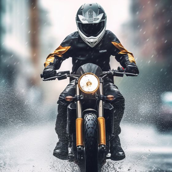 Motorradfahrer im Regen